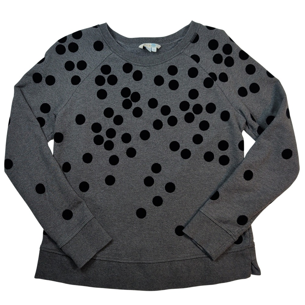 Boden Sweatshirt Womens Small Gray Black Flocked Polka Dot Cotton Whimsical